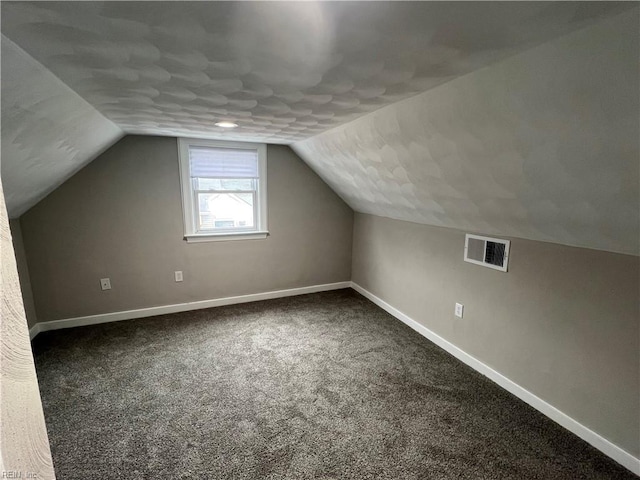 additional living space with vaulted ceiling and carpet flooring