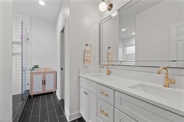 bathroom featuring vanity and walk in shower