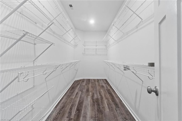 spacious closet with dark wood-type flooring