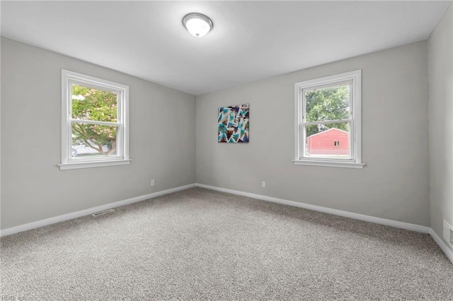 unfurnished room with a healthy amount of sunlight and carpet floors