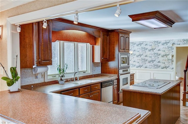 kitchen with sink, stainless steel appliances, and a kitchen island