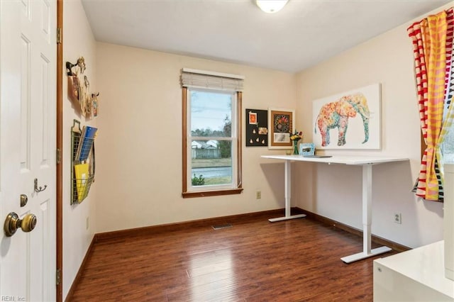 office area featuring dark hardwood / wood-style floors