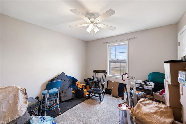 office featuring carpet floors and ceiling fan