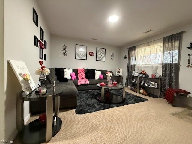 living room with carpet floors