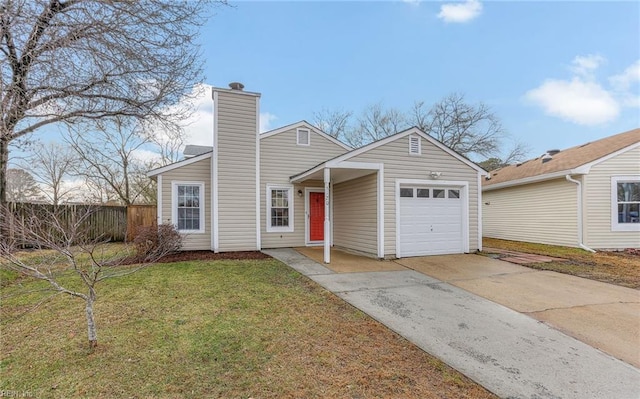 single story home with a garage and a front yard