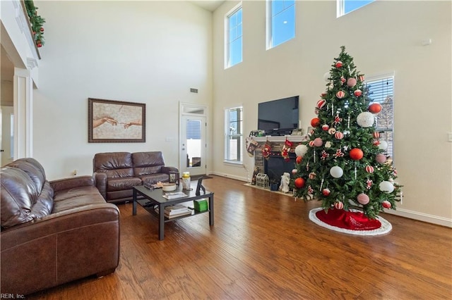 living room with a healthy amount of sunlight and hardwood / wood-style floors