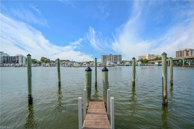 dock area featuring a water view