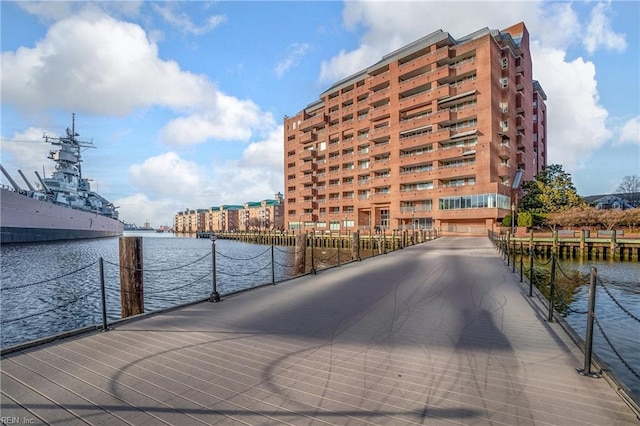 dock area featuring a water view