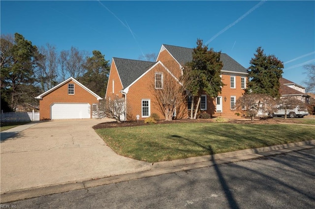 colonial inspired home with a front lawn