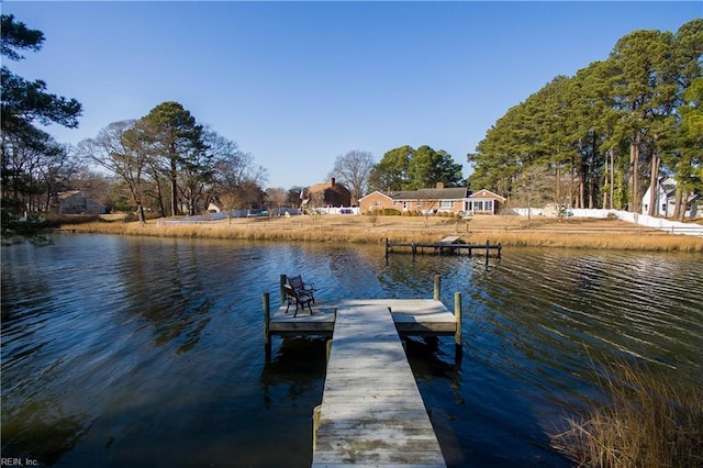 view of dock featuring a water view