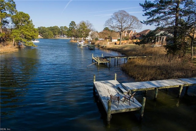 dock area featuring a water view