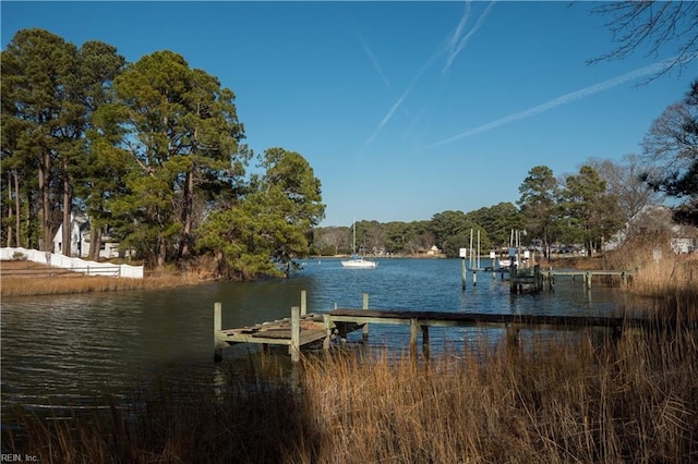 view of dock featuring a water view