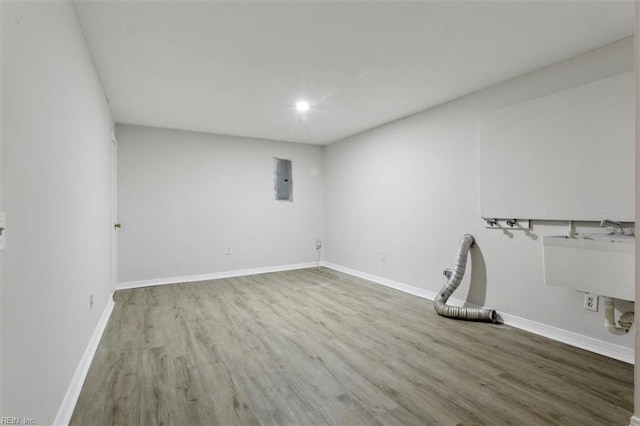 spare room featuring sink, hardwood / wood-style flooring, and electric panel