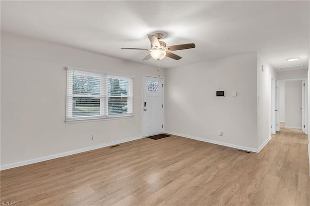 entrance foyer featuring light hardwood / wood-style flooring and ceiling fan