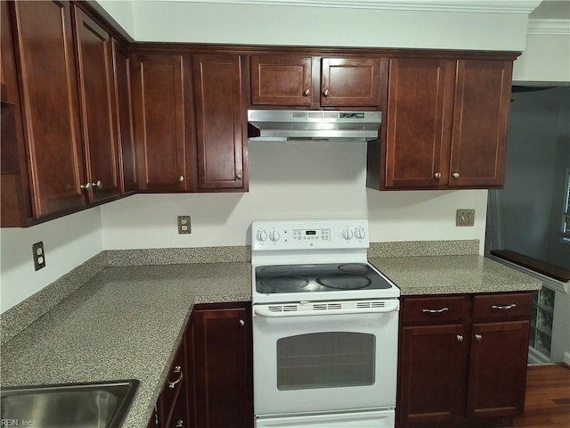 kitchen with sink and white range with electric cooktop