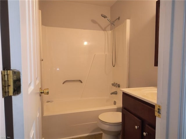 full bathroom with vanity, bathing tub / shower combination, and toilet