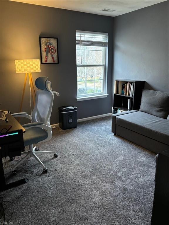 view of carpeted home office