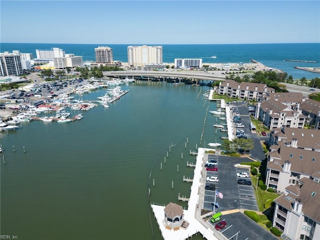 aerial view with a water view