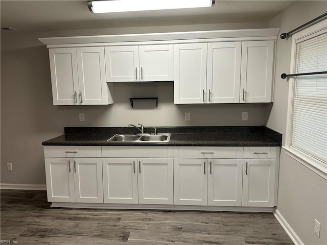 kitchen featuring white cabinetry, sink, and dark hardwood / wood-style floors