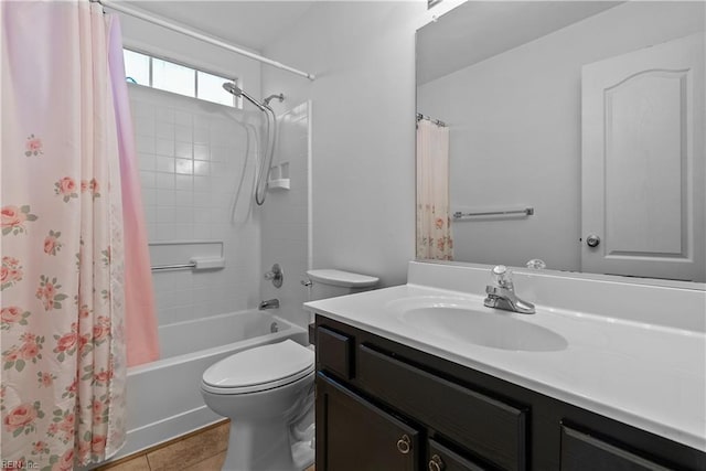 full bathroom featuring vanity, toilet, and shower / tub combo