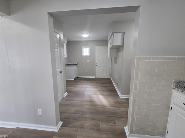 hall featuring dark wood-type flooring