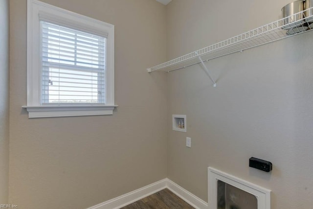 washroom featuring hardwood / wood-style flooring and washer hookup