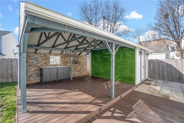 wooden deck with sink