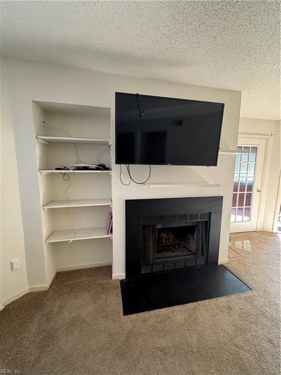 room details featuring a textured ceiling and carpet flooring