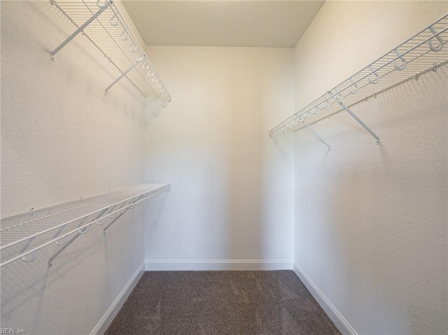 spacious closet featuring dark carpet