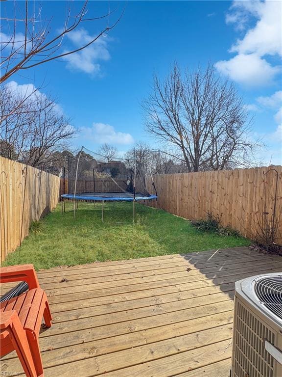 wooden terrace featuring central AC and a lawn