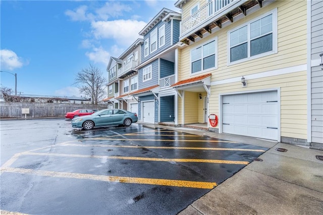 exterior space with a garage