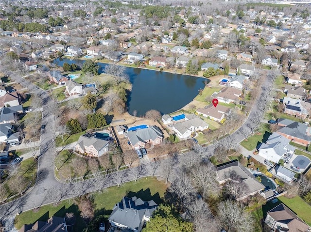 bird's eye view featuring a water view