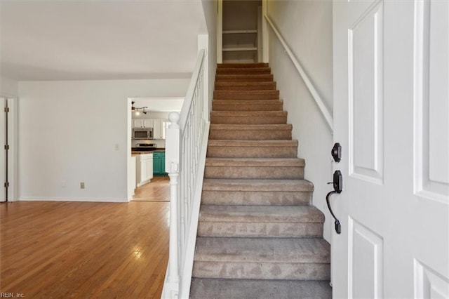 stairway featuring hardwood / wood-style floors