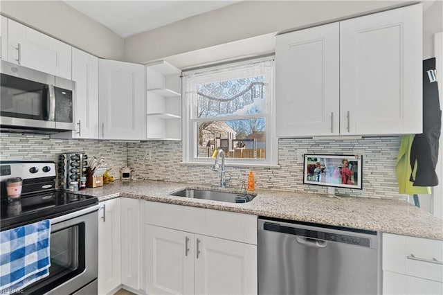 kitchen featuring white cabinetry, sink, decorative backsplash, and appliances with stainless steel finishes