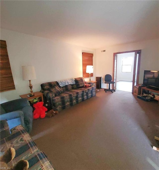 living area with carpet and visible vents