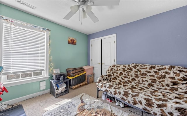 interior space featuring a closet and ceiling fan