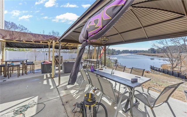 view of patio / terrace featuring a water view