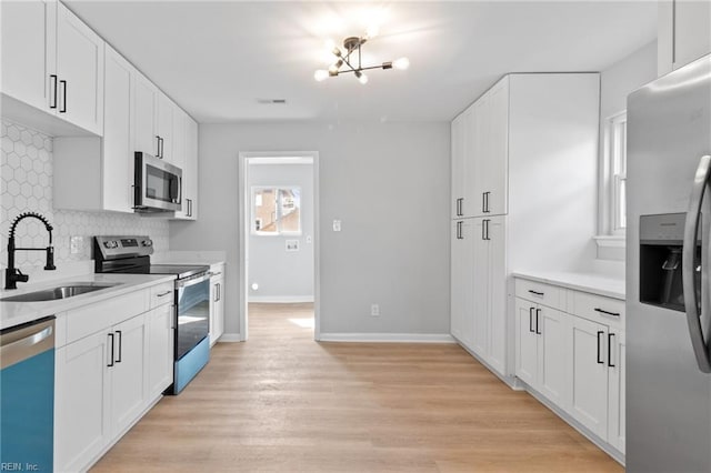 kitchen featuring stainless steel appliances, sink, and white cabinets