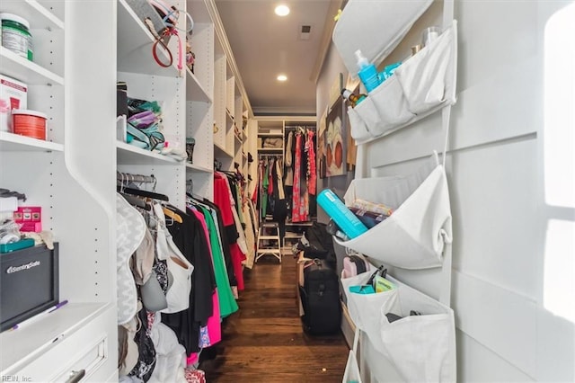 walk in closet featuring dark wood-type flooring