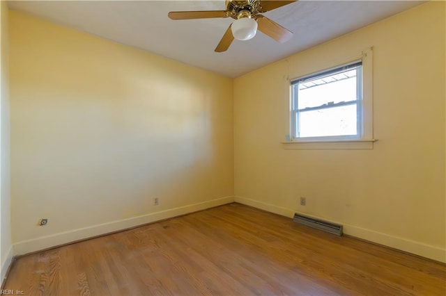 unfurnished room with light hardwood / wood-style flooring and ceiling fan