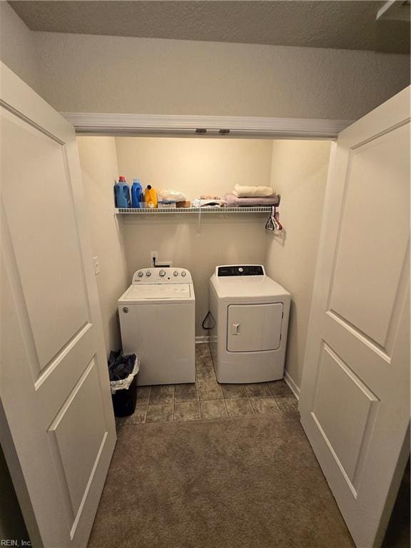 laundry area featuring separate washer and dryer and carpet flooring