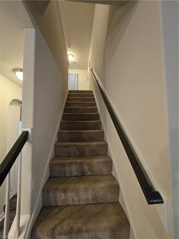 stairs with carpet flooring