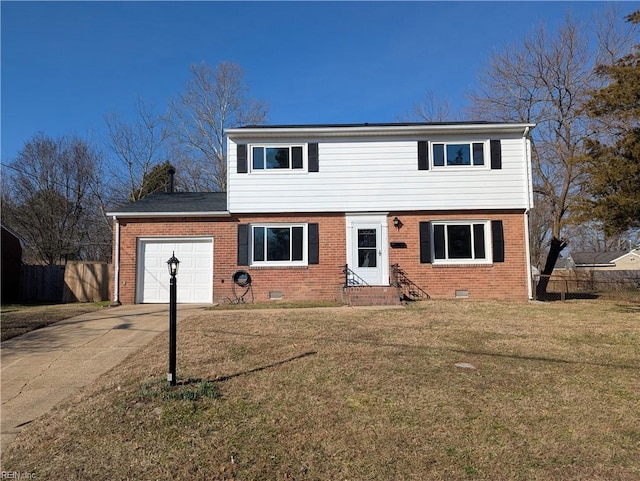 view of front facade with a garage and a front lawn