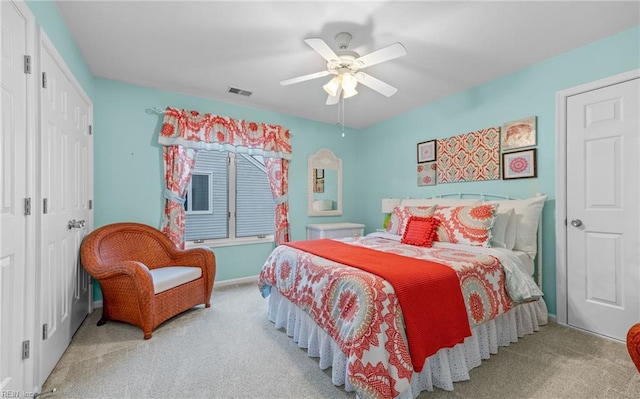 bedroom with carpet floors and ceiling fan