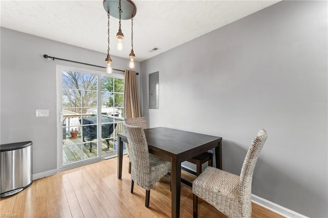 dining room featuring hardwood / wood-style floors and electric panel