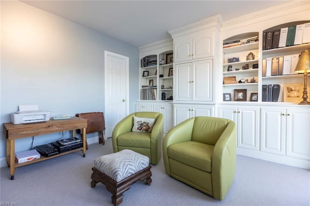 living area with light colored carpet