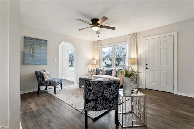 428 Hampton Roads Ave, Hampton, VA 23661 - living room with dark wood-type flooring and ceiling fan