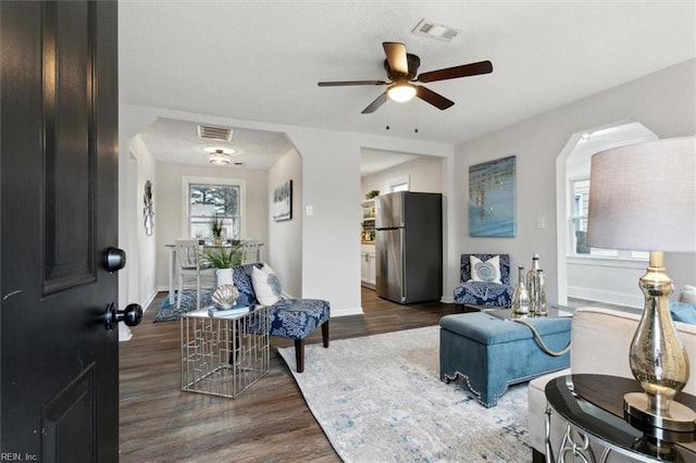 428 Hampton Roads Ave, Hampton, VA 23661 - living room featuring ceiling fan and dark hardwood / wood-style floors