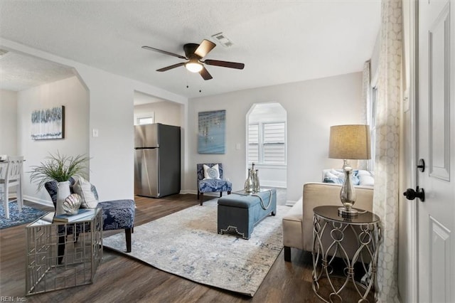 428 Hampton Roads Ave, Hampton, VA 23661 - living room with ceiling fan, dark hardwood / wood-style floors, and a healthy amount of sunlight