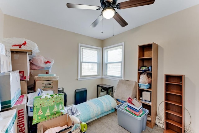 interior space featuring light colored carpet